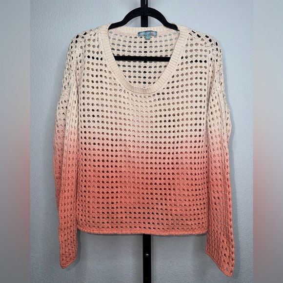 Good Luck Gem Sweaters - Good Luck Gem Cream and Pink Ombre Open Knit Sweater